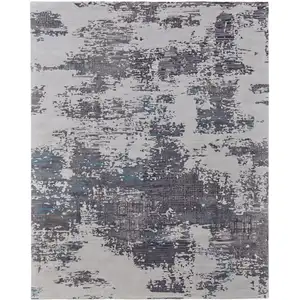 Photo of Ivory Brown and Blue Abstract Hand Tufted Area Rug