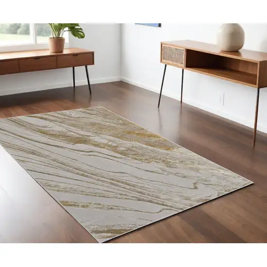 Ivory Brown and Gold Abstract Power Loom Area Rug Photo 2