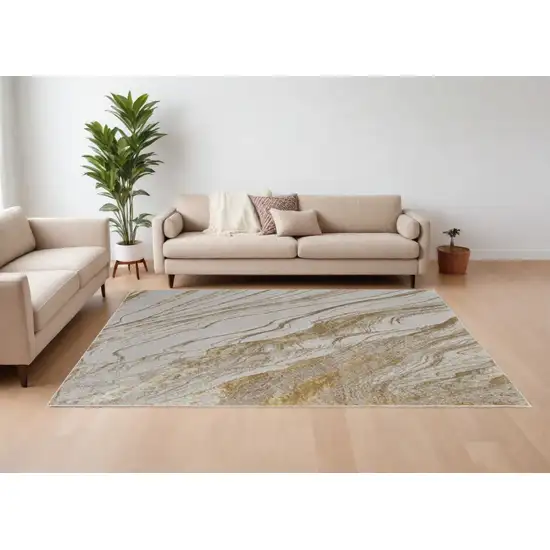 Ivory Brown and Gold Abstract Power Loom Area Rug Photo 2