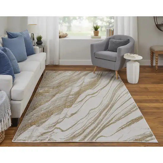 Ivory Brown and Gold Abstract Power Loom Area Rug Photo 7