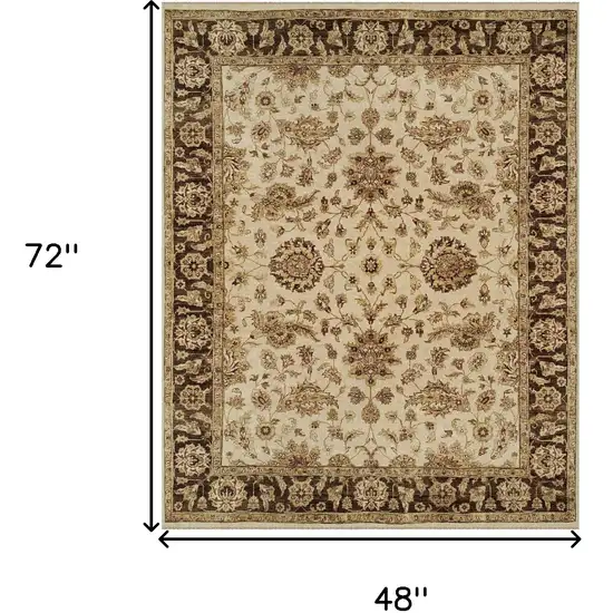 Ivory Brown and Gold Wool Oriental Hand Knotted Area Rug Photo 3