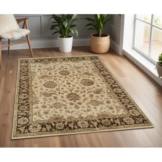 Ivory Brown and Gold Wool Oriental Hand Knotted Area Rug Photo 1