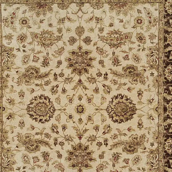 Ivory Brown and Gold Wool Oriental Hand Knotted Area Rug Photo 7