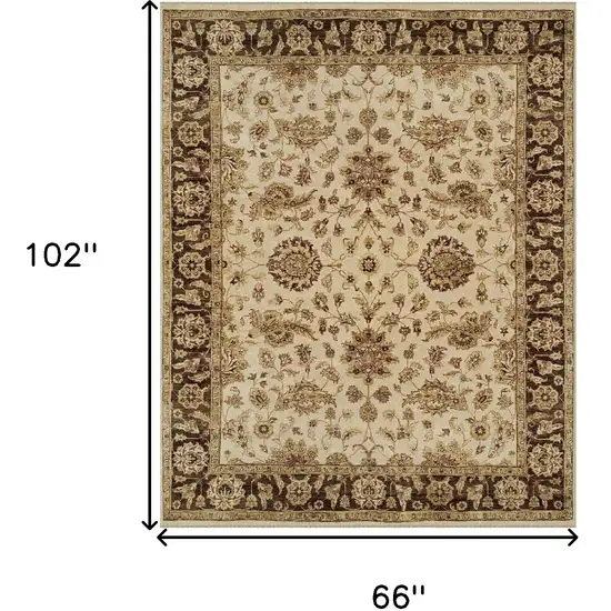 Ivory Brown and Gold Wool Oriental Hand Knotted Area Rug Photo 3