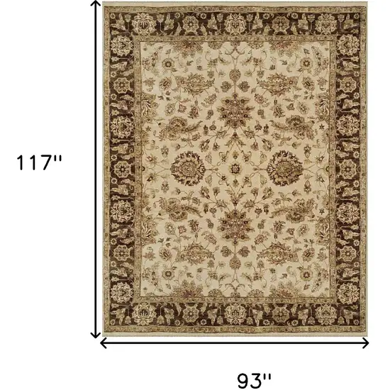 Ivory Brown and Gold Wool Oriental Hand Knotted Area Rug Photo 3