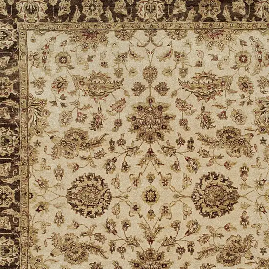 Ivory Brown and Gold Wool Oriental Hand Knotted Area Rug Photo 7