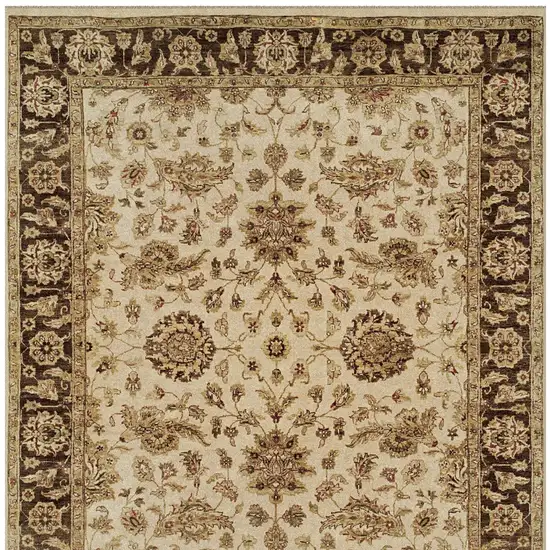 Ivory Brown and Gold Wool Oriental Hand Knotted Area Rug Photo 5