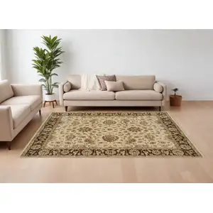 Photo of Ivory Brown and Gold Wool Oriental Hand Knotted Area Rug