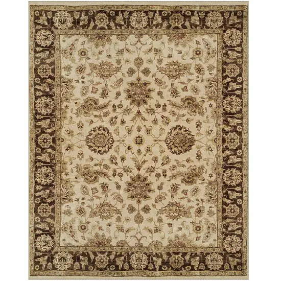 Ivory Brown and Gold Wool Oriental Hand Knotted Area Rug Photo 4