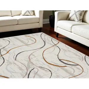 Photo of Ivory Brown and Gray Abstract Non Skid Area Rug