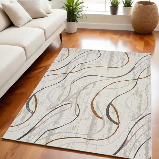 Ivory Brown and Gray Abstract Non Skid Area Rug Photo 2