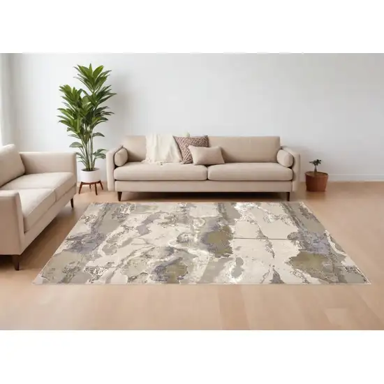 Ivory Brown and Gray Abstract Power Loom Area Rug Photo 1