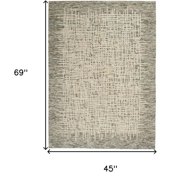 Ivory Brown and Gray Wool Abstract Area Rug Photo 3