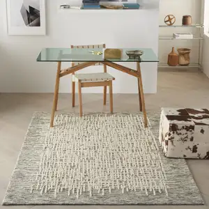 Photo of Ivory Brown and Gray Wool Abstract Area Rug