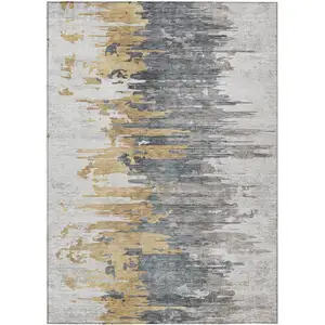 Photo of Ivory Charcoal And Silver Abstract Washable Indoor Outdoor Area Rug