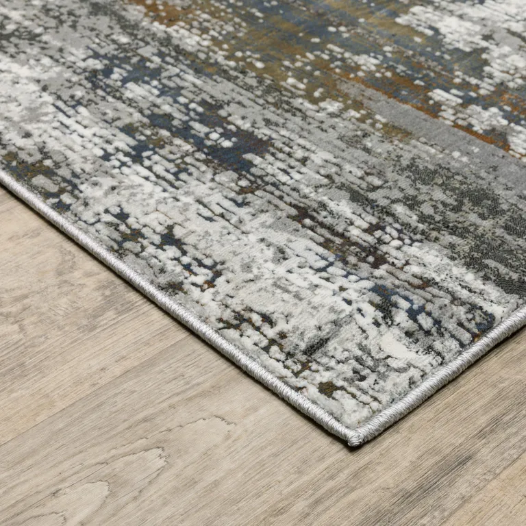 Ivory Charcoal Grey Blue Rust And Brown Abstract Power Loom Stain Resistant Runner Rug Photo 3