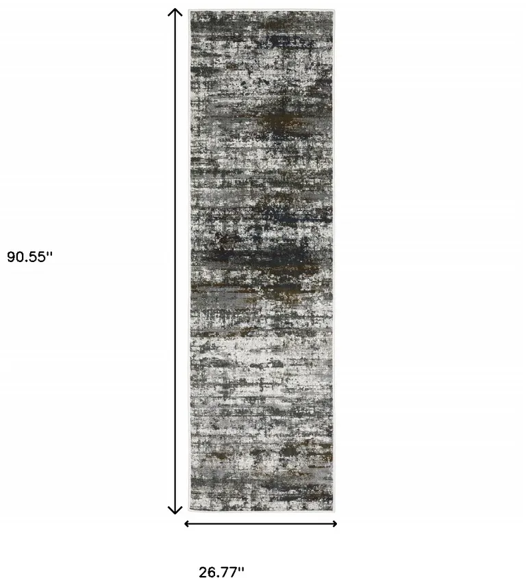 Ivory Charcoal Grey Blue Rust And Brown Abstract Power Loom Stain Resistant Runner Rug Photo 4