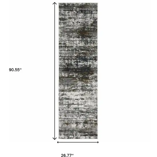 Ivory Charcoal Grey Blue Rust And Brown Abstract Power Loom Stain Resistant Runner Rug Photo 4