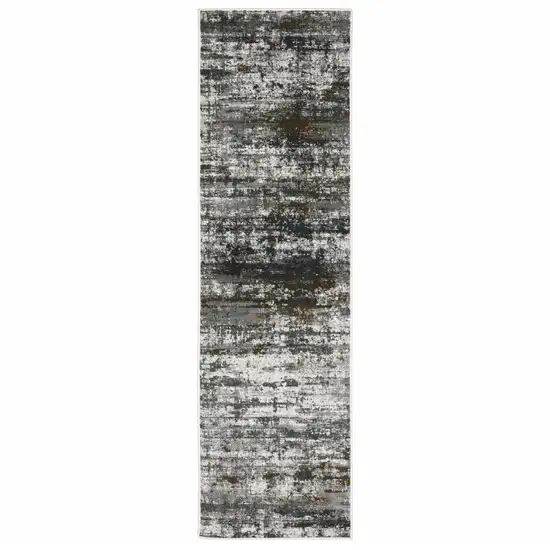 Ivory Charcoal Grey Blue Rust And Brown Abstract Power Loom Stain Resistant Runner Rug Photo 1