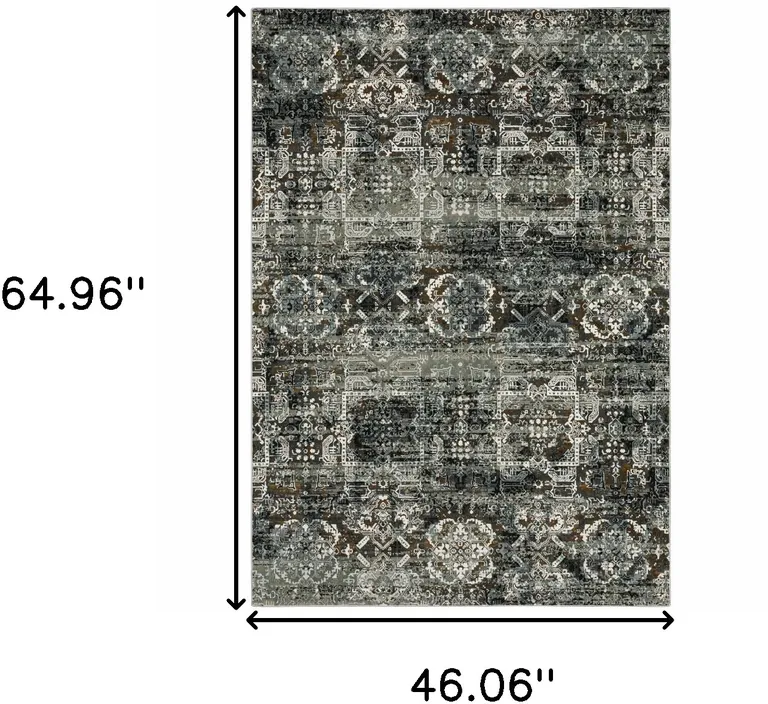 Ivory Charcoal Grey Blue Rust Gold And Brown Oriental Power Loom Stain Resistant Area Rug Photo 4