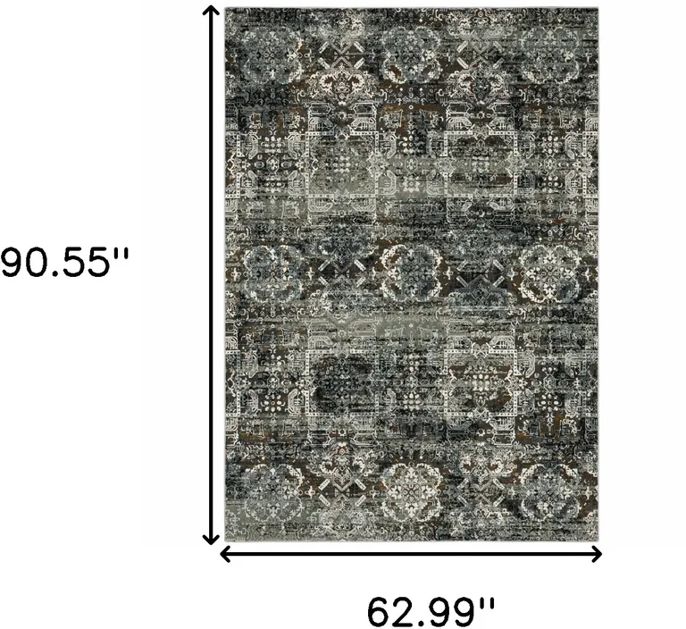 Ivory Charcoal Grey Blue Rust Gold And Brown Oriental Power Loom Stain Resistant Area Rug Photo 4