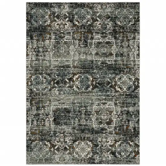 Ivory Charcoal Grey Blue Rust Gold And Brown Oriental Power Loom Stain Resistant Area Rug Photo 1