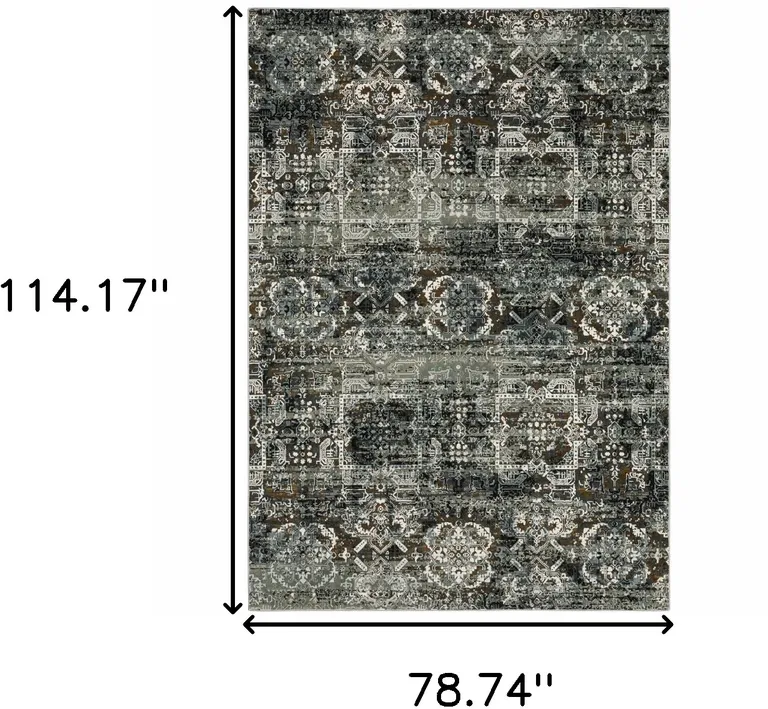 Ivory Charcoal Grey Blue Rust Gold And Brown Oriental Power Loom Stain Resistant Area Rug Photo 4