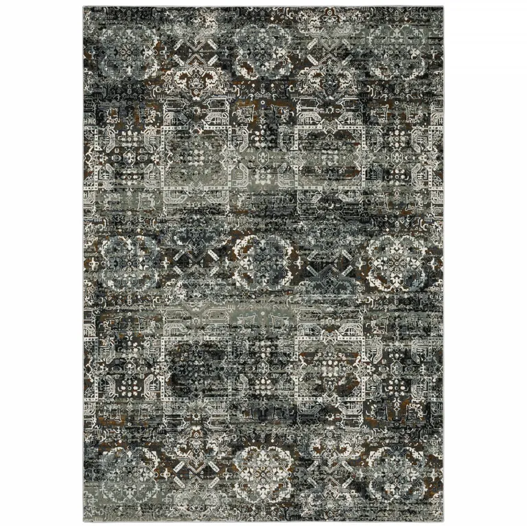 Ivory Charcoal Grey Blue Rust Gold And Brown Oriental Power Loom Stain Resistant Area Rug Photo 1