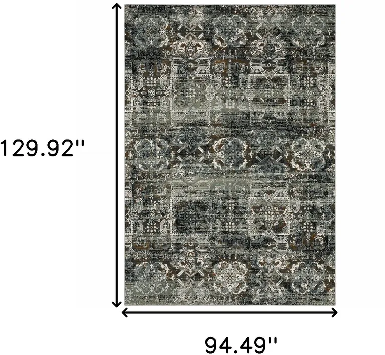 Ivory Charcoal Grey Blue Rust Gold And Brown Oriental Power Loom Stain Resistant Area Rug Photo 4