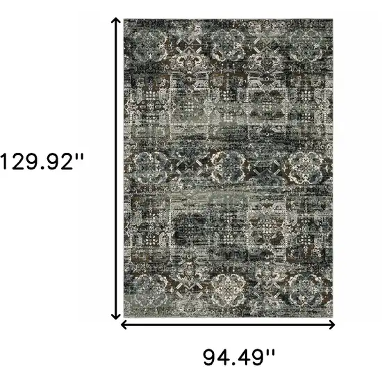 Ivory Charcoal Grey Blue Rust Gold And Brown Oriental Power Loom Stain Resistant Area Rug Photo 4