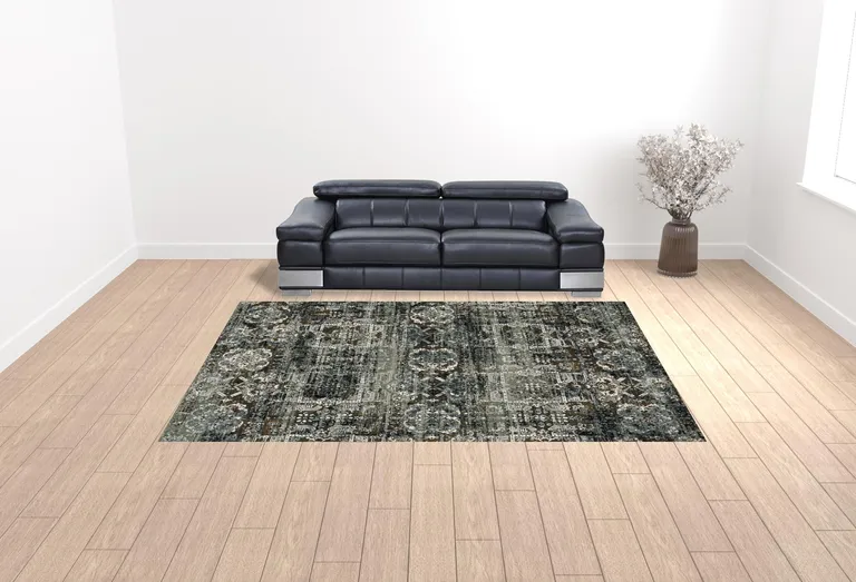 Ivory Charcoal Grey Blue Rust Gold And Brown Oriental Power Loom Stain Resistant Area Rug Photo 2