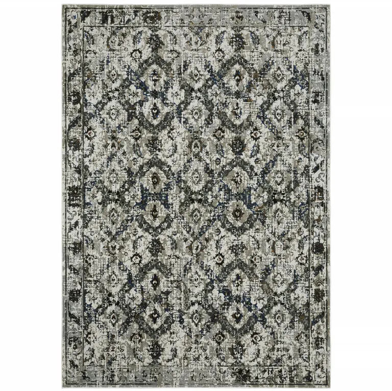 Ivory Charcoal Grey Blue Rust Gold And Brown Oriental Power Loom Stain Resistant Area Rug Photo 1