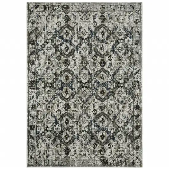 Ivory Charcoal Grey Blue Rust Gold And Brown Oriental Power Loom Stain Resistant Area Rug Photo 1