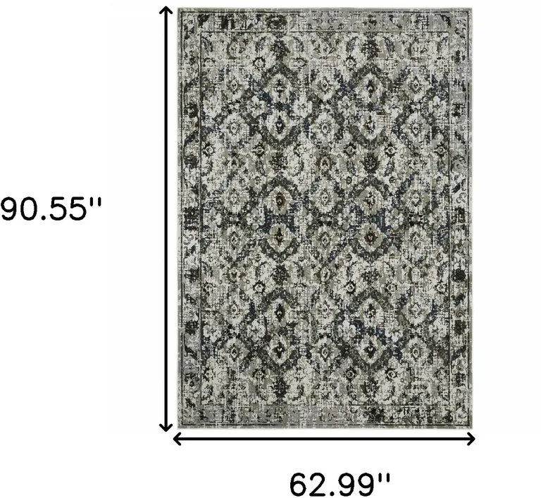 Ivory Charcoal Grey Blue Rust Gold And Brown Oriental Power Loom Stain Resistant Area Rug Photo 4