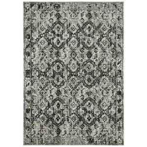 Photo of Ivory Charcoal Grey Blue Rust Gold And Brown Oriental Power Loom Stain Resistant Area Rug