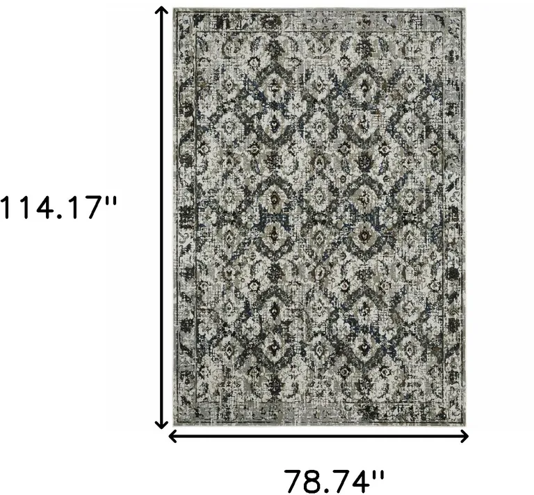 Ivory Charcoal Grey Blue Rust Gold And Brown Oriental Power Loom Stain Resistant Area Rug Photo 4