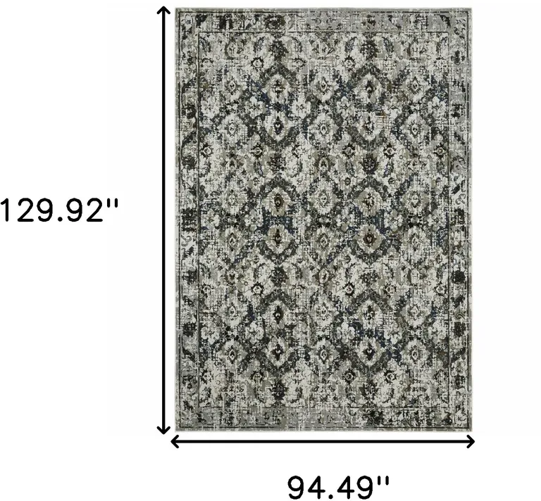 Ivory Charcoal Grey Blue Rust Gold And Brown Oriental Power Loom Stain Resistant Area Rug Photo 4