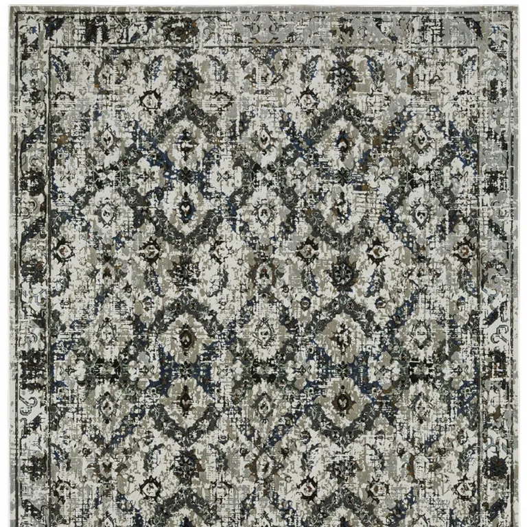 Ivory Charcoal Grey Blue Rust Gold And Brown Oriental Power Loom Stain Resistant Area Rug Photo 5