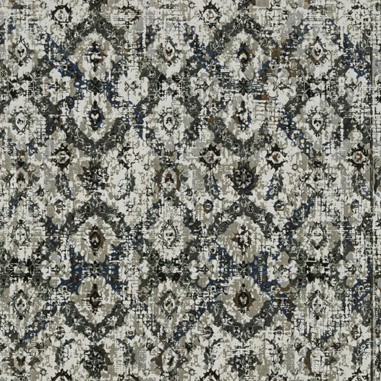 Ivory Charcoal Grey Blue Rust Gold And Brown Oriental Power Loom Stain Resistant Area Rug Photo 4