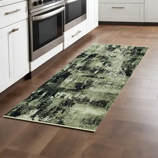 7' Ivory Charcoal Machine Woven Shrank Abstract Design Indoor Runner Rug Photo 1