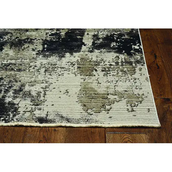 Ivory Charcoal Machine Woven Shrank Abstract Design Indoor Runner Rug Photo 3