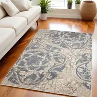 Photo of Ivory Charcoal and Gray Floral Distressed Non Skid Area Rug