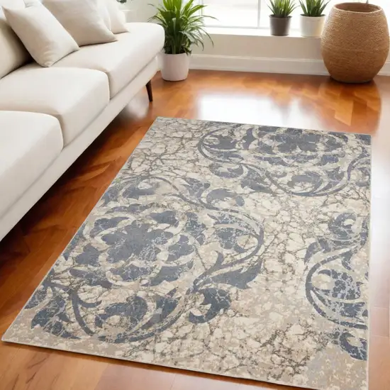 Ivory Charcoal and Gray Floral Distressed Non Skid Area Rug Photo 1