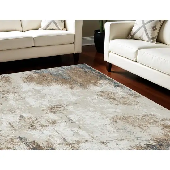 Ivory Charcoal and Taupe Abstract Distressed Non Skid Area Rug Photo 1