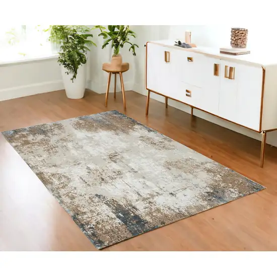 Ivory Charcoal and Taupe Abstract Distressed Non Skid Area Rug Photo 1