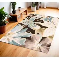 Photo of Ivory Dark Brown and Gray Floral Hand Carved Handmade Area Rug