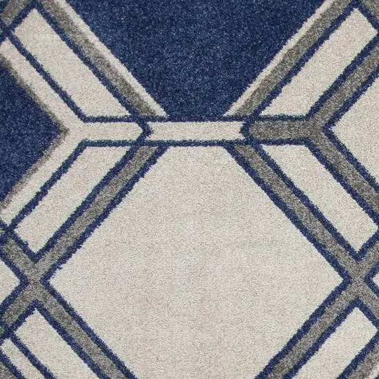 Ivory and Blue Geometric Indoor Outdoor Area Rug Photo 4