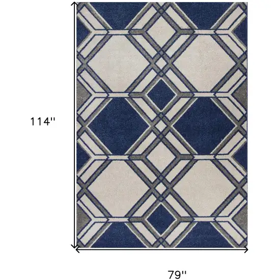 Ivory and Blue Geometric Indoor Outdoor Area Rug Photo 6