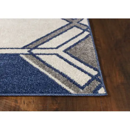 Ivory Denim Machine Woven UV Treated Geometric Indoor Outdoor Area Rug Photo 4