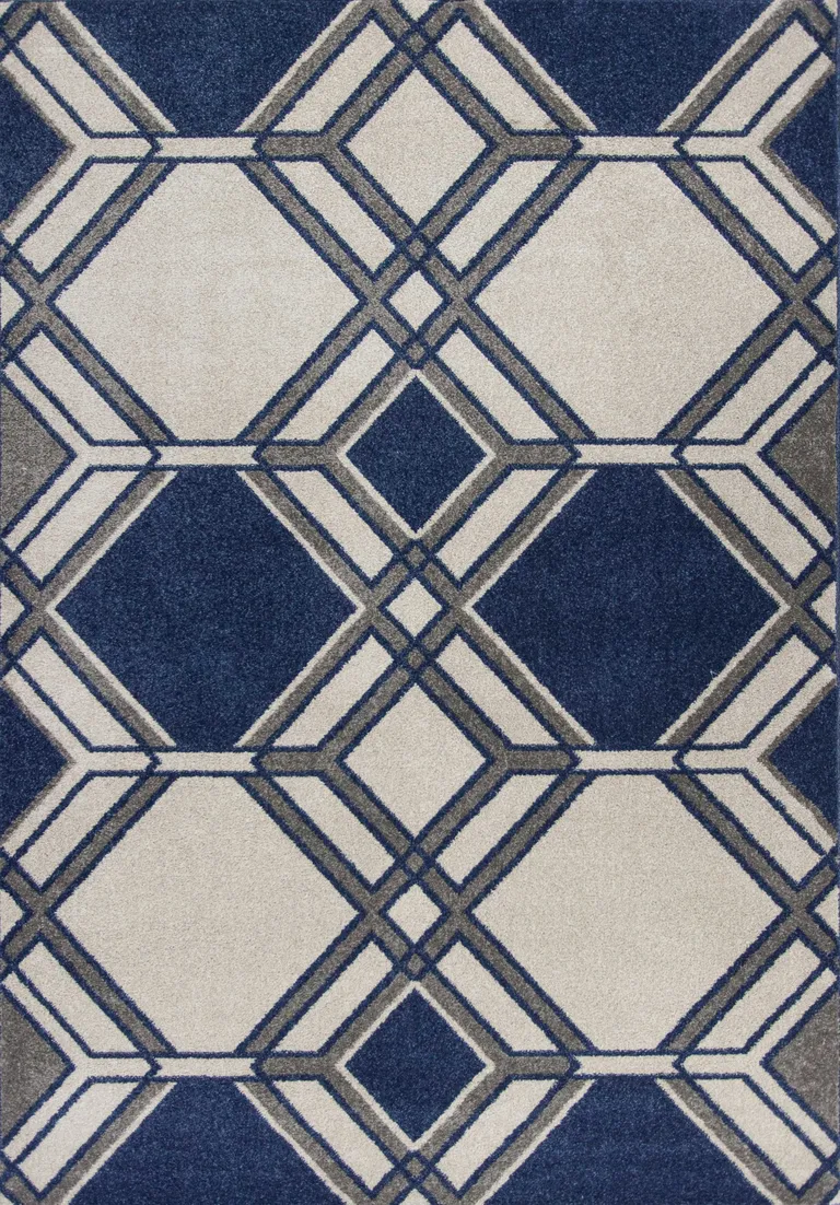 Ivory Denim Machine Woven UV Treated Geometric Indoor Outdoor Area Rug Photo 1